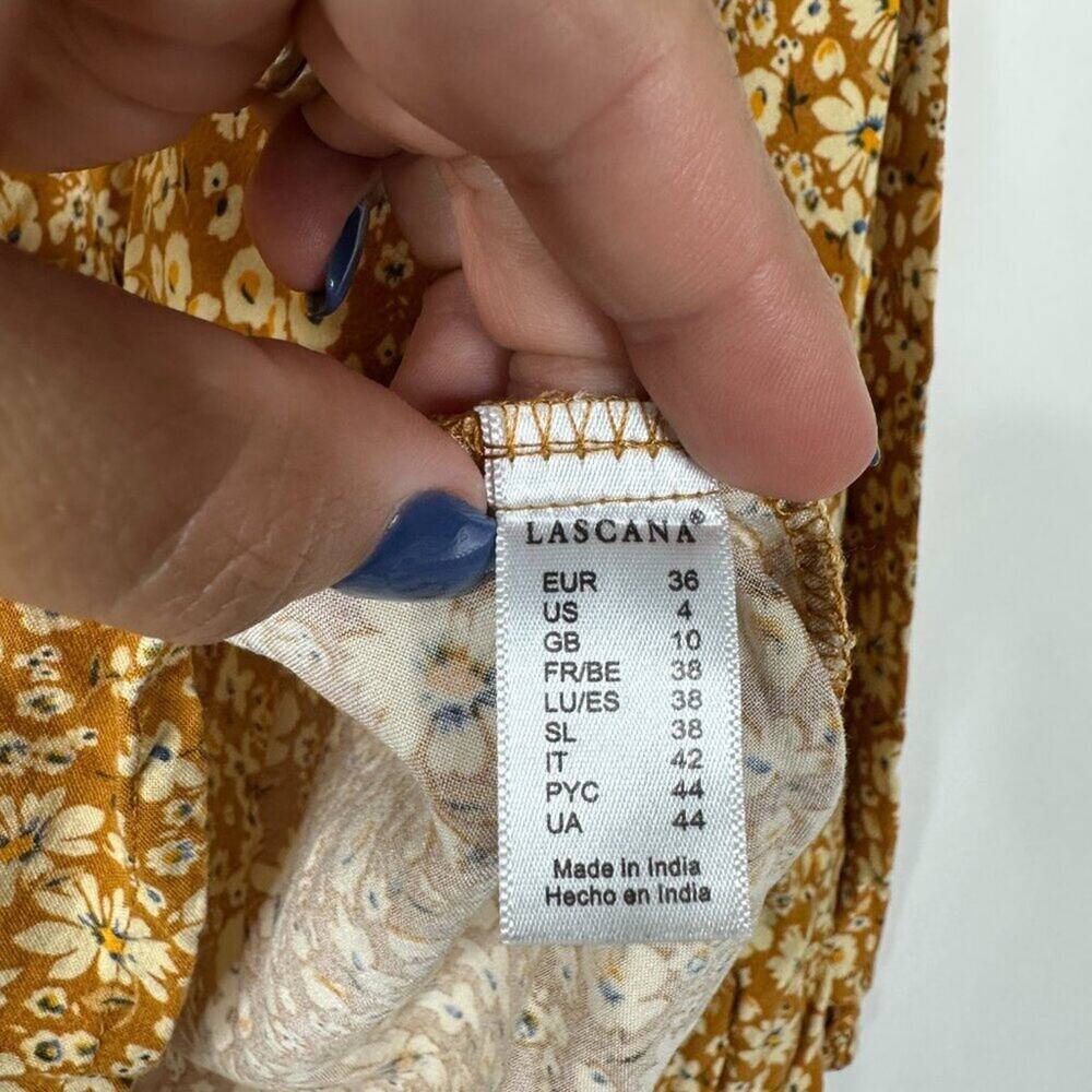 2/$30 Lascana Floral Tassel Lightweight Blouse Long Sleeve Brown 4 #A0204 TRB2 - Picture 9 of 10